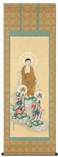 掛軸 松井翔雲筆「 阿弥陀三尊佛 」1009 掛軸 松井翔雲筆「 阿弥陀三尊