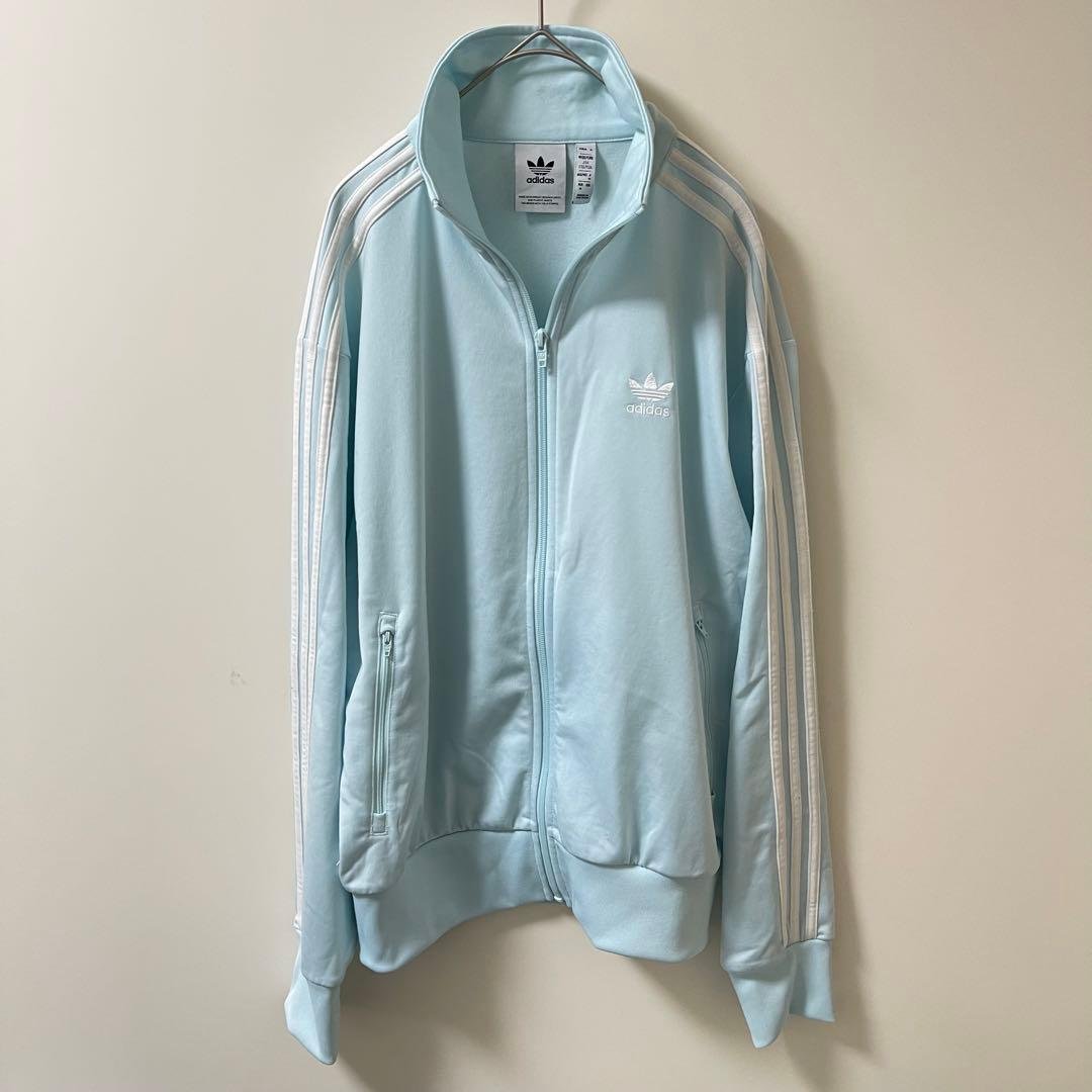 M】アディダス刺繍トラックジャケット古着ジャージトップ水色ライト