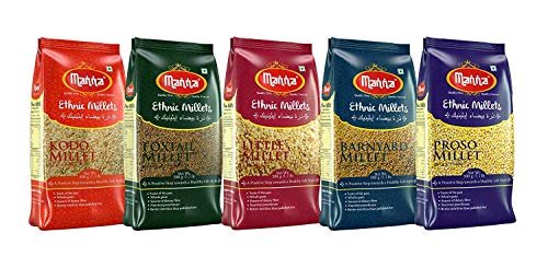 Manna Millets – Natural Grains Combo Pack of 5 | Unpolished Millets | Siridhanya | Foxtail 500g, Kodo 500g, Proso 500g, Little 500g, Barnyard 500g | Native Low GI Millet Rice | Nutrient Powerhouse, High Protein & 100% more Fibre than Rice