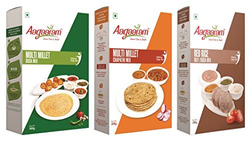 Aagaaram Multi Millet Dosa Mix, Multi Millet Chapathi Mix & Red Rice Idly/Dosa Mix, 900 Grams (Combo of 3)