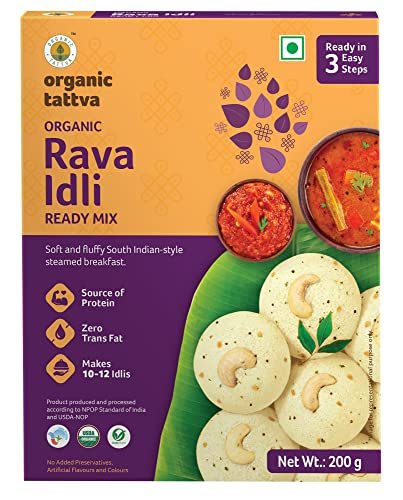 Organic Tattva, Organic Instant Ready Mix Rava Idli, 200 Gram | With benefits of Sunflower Oil and Mustard Seeds