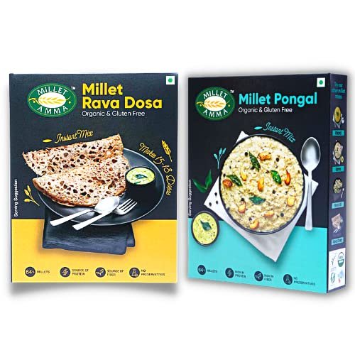 Millet Amma Dosa and Pongal Mix | Breakfast Combo Pack of 2 | Millet Dosa Mix 250g + Millet Pongal Mix 250g | Health Breakfast or Dinner | 100% Vegan | Ready to Cook