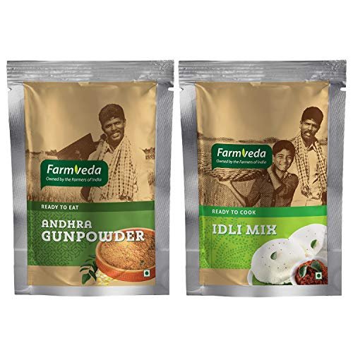 Farmveda Healthy and Tasty Idli Mix 250g (Pack of 2) & Andra Gun Powder 100g Combo Pack. Easy & Instant Mix, with Home-Like Soft and Plain Texture.