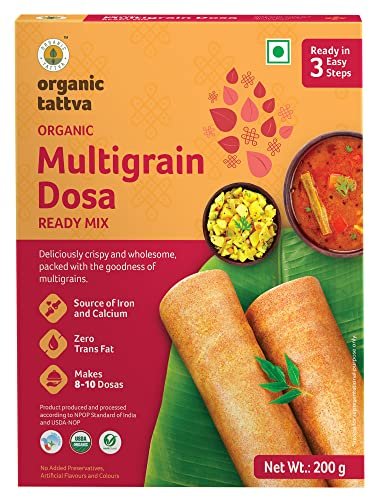 Organic Tattva, Organic Instant Ready Mix Multigrain Dosa, 200 Gram | Rich Source of Iron and Calcium | Healthy Breakfast, Protein Rich, Gluten Free, Diet Foods, Weight Loss | Ready in 3 Easy Steps